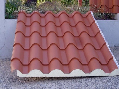 Imagen de tejas en color rojo en panel de techo